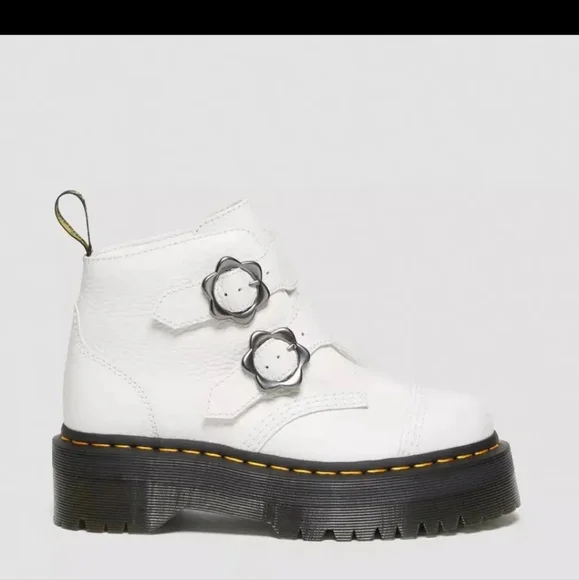 Brand New DR MARTENS DEVON QUAD FLOWER BOOTS- WHITE SZ 10 - Picture 2 of 4